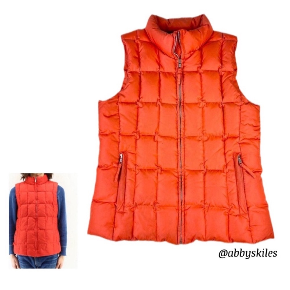 GAP Vintage Down Filled Vest Quilted Orange Large Full Zip Y2K Like New